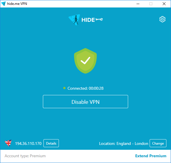 Rozhraní Hide Me VPN