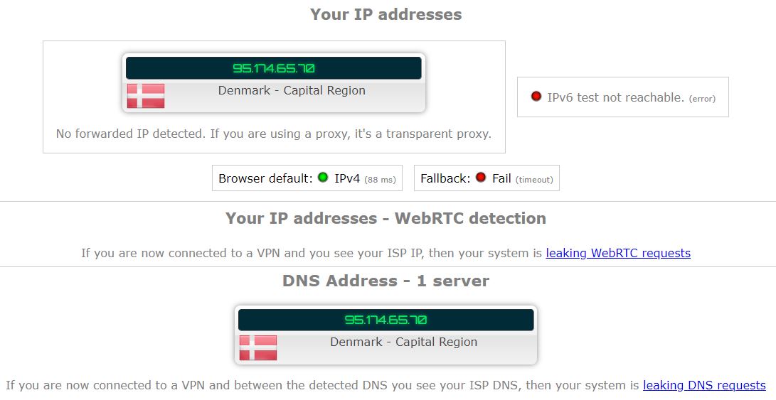 Test &uacute;niku IP a DNS u Surfsharku