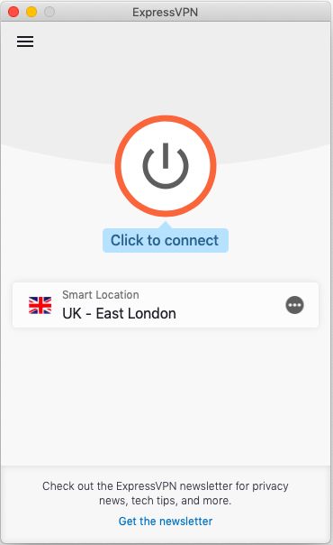 Domovská obrazovka ExpressVPN