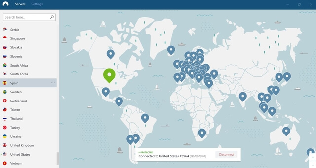 Mapa světa NordVPN